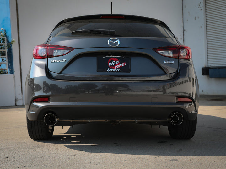 aFe Takeda 2-1/2in 304 SS Cat-Back Exhaust w/ Polished Tips 14-18 Mazda 3 L4 2.0L/2.5L - Bull Strap