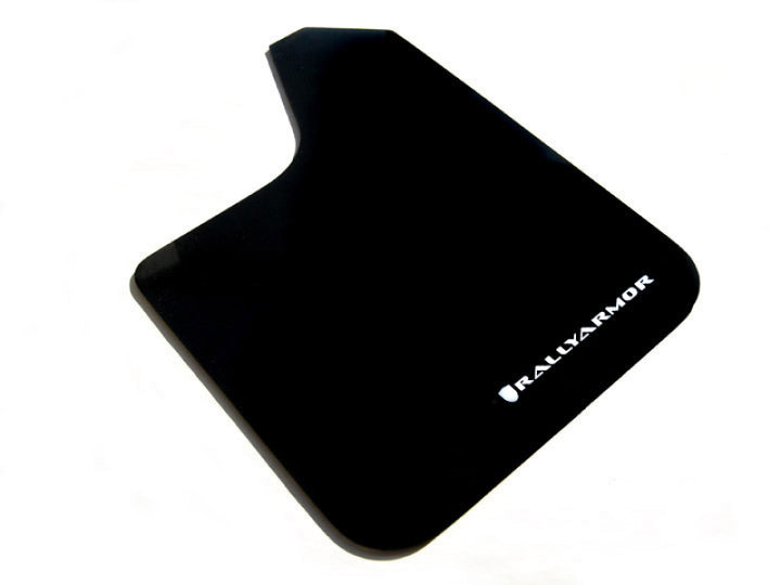 Rally Armor Universal Fit (No Hardware) Basic Black Mud Flap w/ Black Logo - Bull Strap