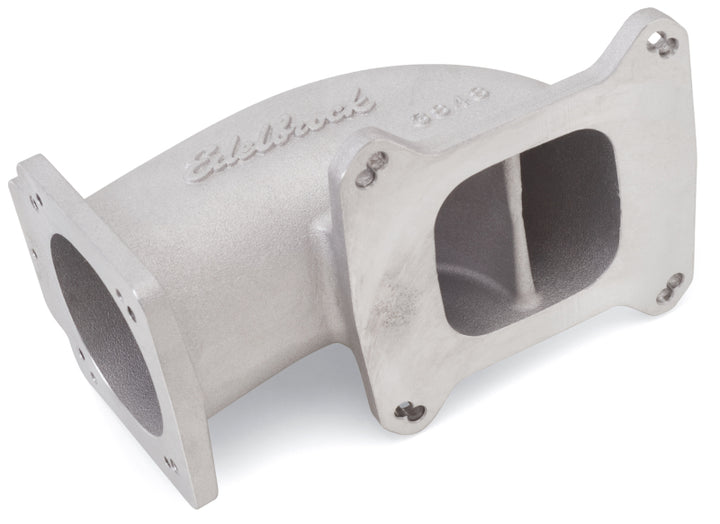 Edelbrock Low Profile Intake Elbow 90mm Throttle Body to Square-Bore Flange As-Cast Finish - Bull Strap