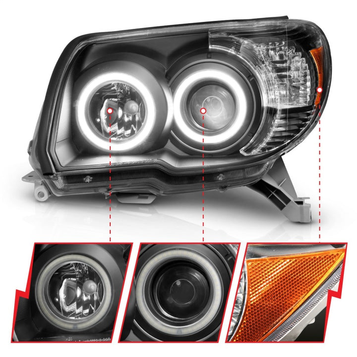 ANZO 2006-2009 Toyota 4Runner Projector Headlights w/ Halo Black - Bull Strap