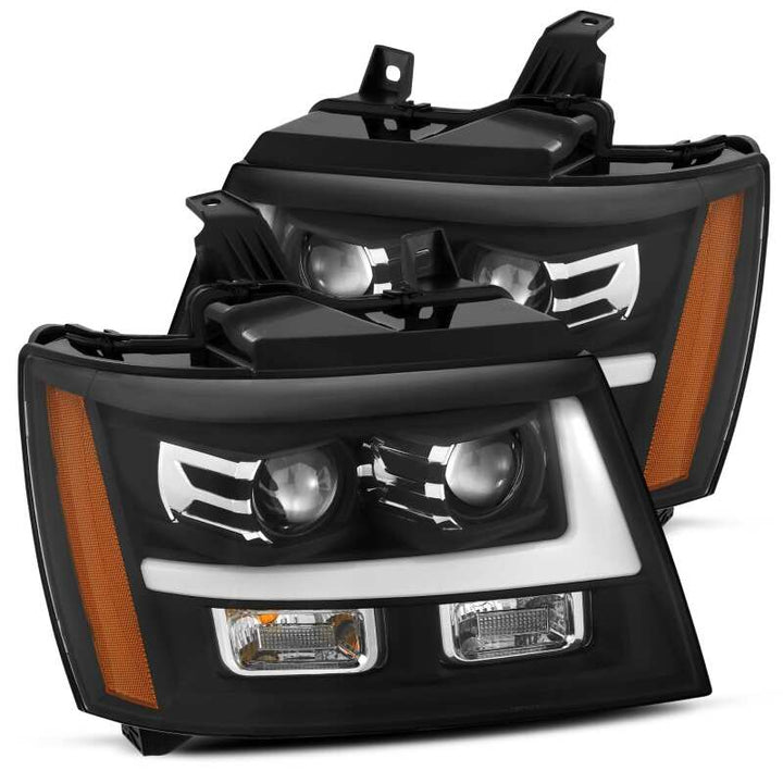 AlphaRex 07-14 Chevrolet Tahoe/Suburban LUXX-Series LED Projector headlights Black w/ DRL/Sequential - Bull Strap