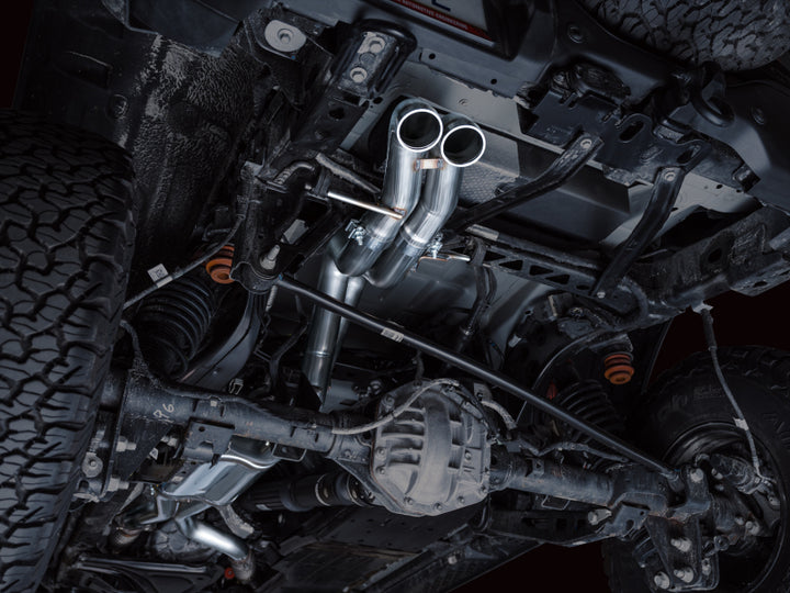 AWE Tuning 22-24 Ford Bronco Raptor 4WD Dual BashGuards Cat-Back SwitchPath Exhaust (No Tips) - Bull Strap