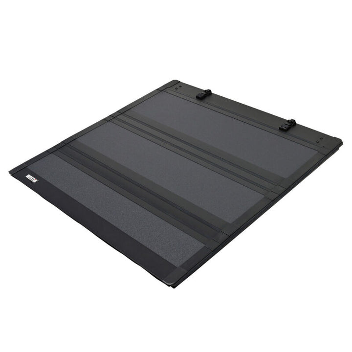 Westin 07-21 Toyota Tundra 5ft 7in Bed Hard Tri-Fold Tonneau Cover - Black - Bull Strap