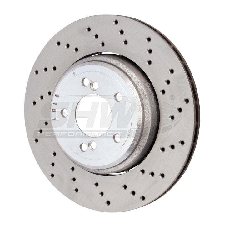 SHW 08-13 BMW M3 4.0L Right Rear Cross-Drilled Lightweight Brake Rotor (34212283804) - Bull Strap