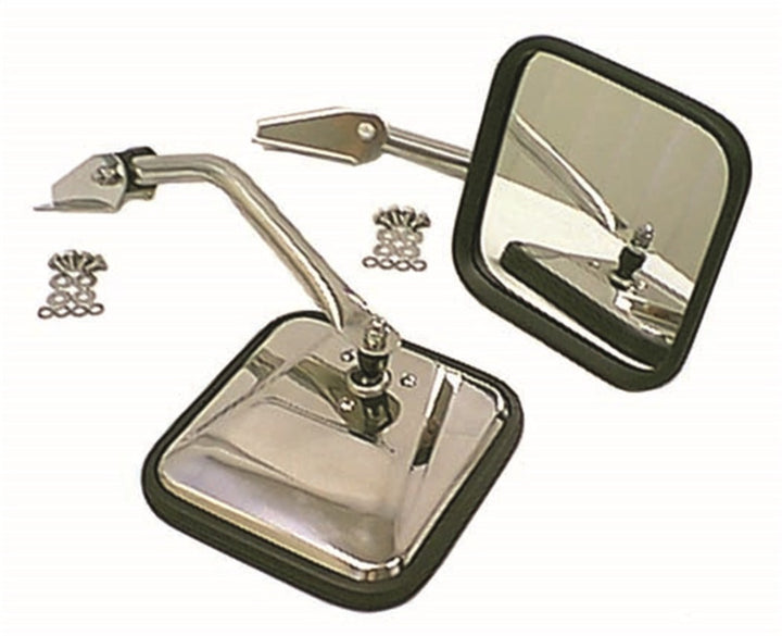 Rugged Ridge 55-86 Jeep CJ Chrome CJ-Style Side Mirror Kit - Bull Strap