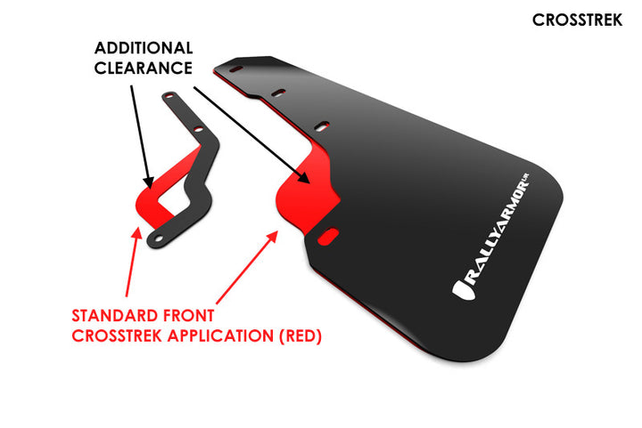 Rally Armor 18-23 Subaru Crosstrek Black UR Mud Flap w/Red Logo - Bull Strap