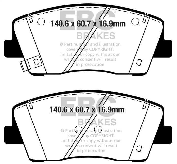 EBC 2019+ Genesis G70 2.0T Yellowstuff Front Brake Pads - Bull Strap