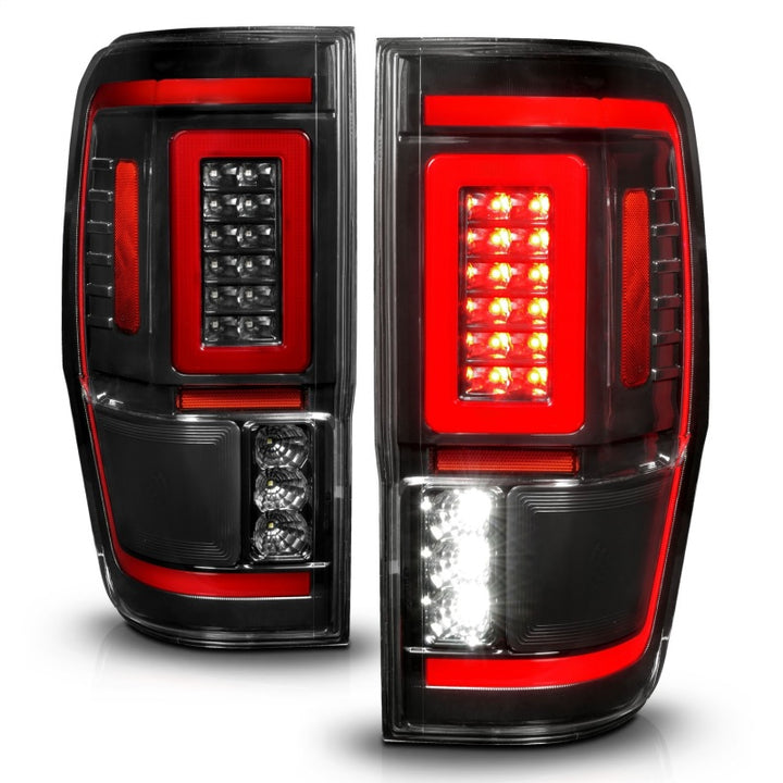 ANZO 19-22 Ford Ranger Full LED Taillights w/ Lightbar Sequential Signal Black Housing/Clear Lens - Bull Strap