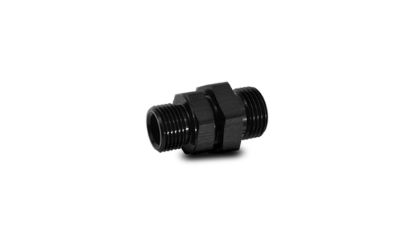 Vibrant -10AN to -8AN ORB Male to Male Union Adapter - Anodized Black - Bull Strap