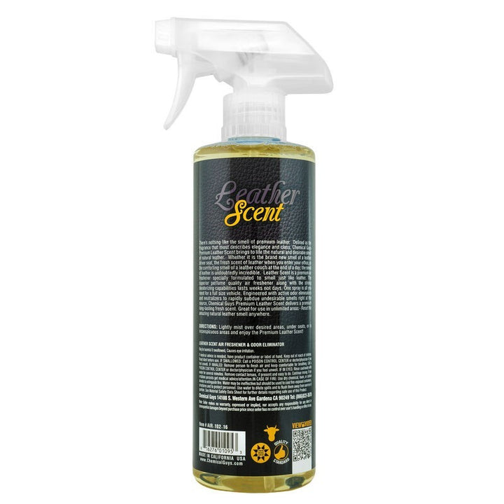 Chemical Guys Leather Scent Air Freshener & Odor Eliminator - 16oz - Bull Strap