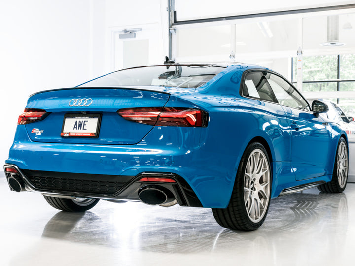 AWE Tuning Audi B9.5 RS5 Sportback Non-Resonated Touring Edition Exhaust - RS-Style Diamond Blk Tips - Bull Strap