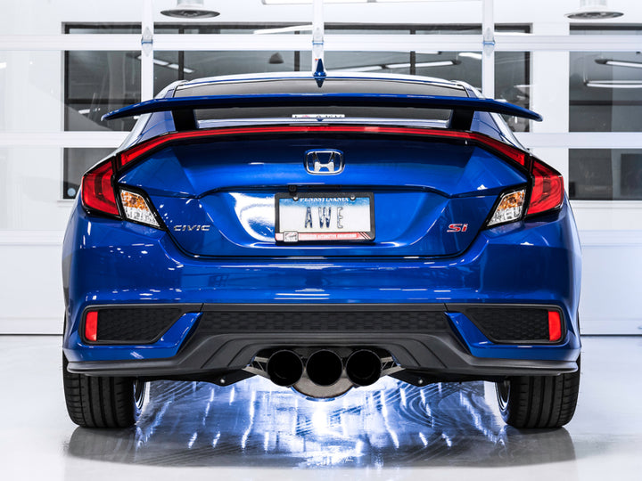 AWE Tuning 2016+ Honda Civic Si Touring Edition Exhaust w/Front Pipe & Triple Diamond Black Tips - Bull Strap