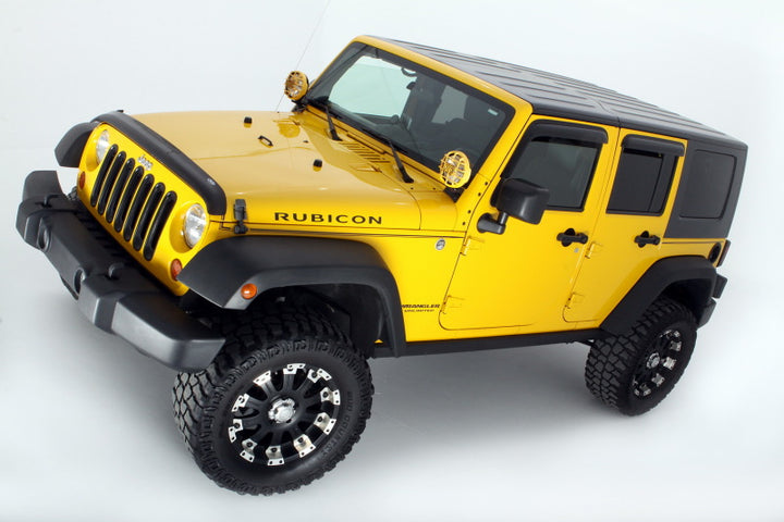AVS 07-18 Jeep Wrangler Unlimited Ventvisor Outside Mount Window Deflectors 4pc - Smoke - Bull Strap