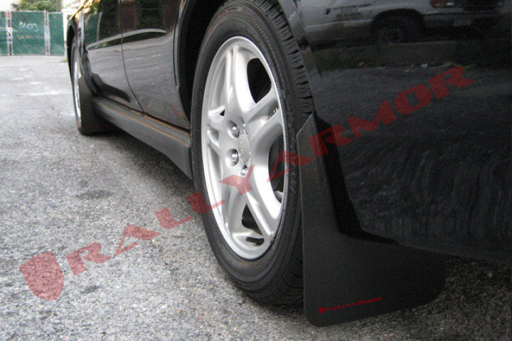 Rally Armor 02-07 Subaru WRX/STI/RS/2.5i (Wagons Req. Mod.) Basic Black Mud Flap w/Black Logo - Bull Strap