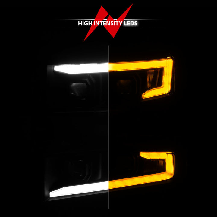 ANZO 19-22 Chevrolet Silverado 1500 LED Proj HL w/Lgt Bar SwBk Seq. Blk w/In. Light - Driver Side ON - Bull Strap