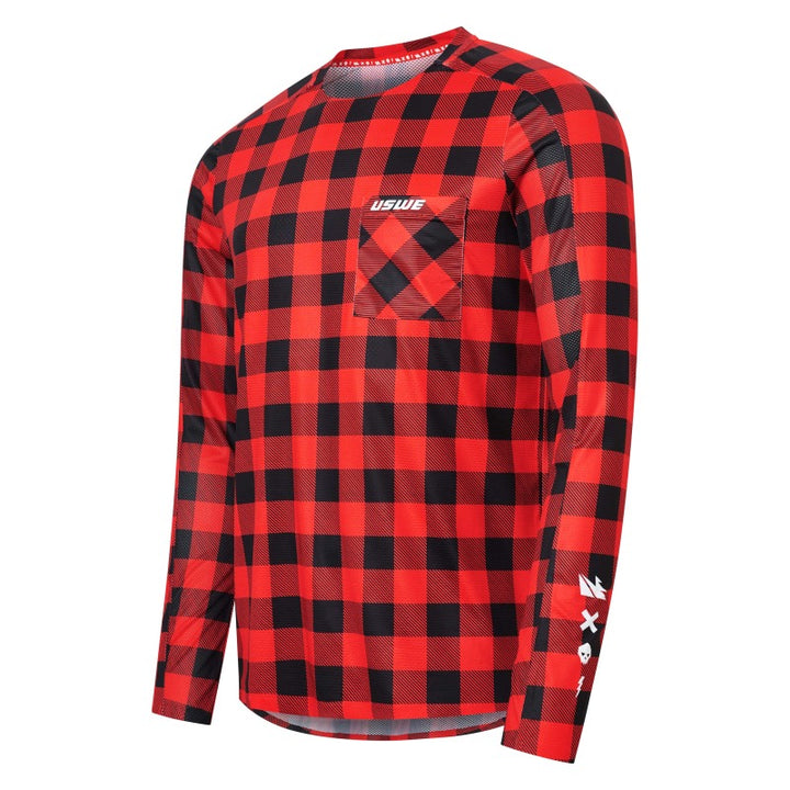 USWE Flannel Long Sleeve Lightweight Off-Road Jersey Flame Red - Large - Bull Strap