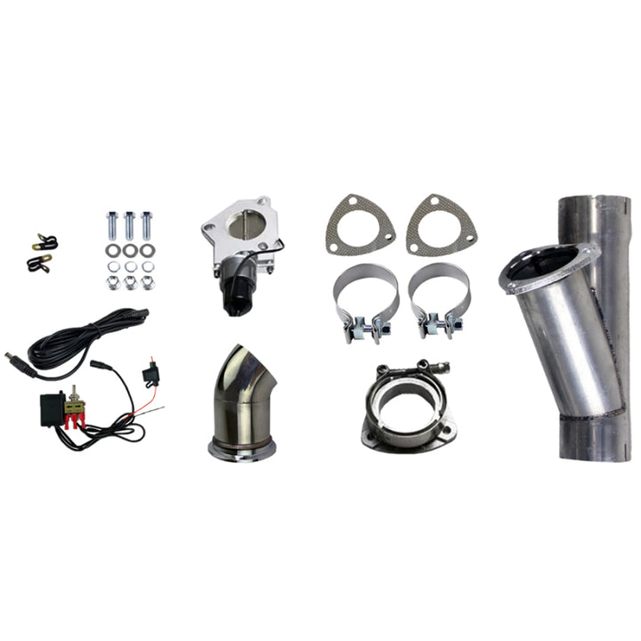 Granatelli 3.0in Aluminized Mild Steel Electronic Exhaust Cutout w/Slip Fit & Band Clamps - Bull Strap