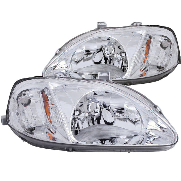 ANZO 1999-2000 Honda Civic Crystal Headlights Chrome - Bull Strap