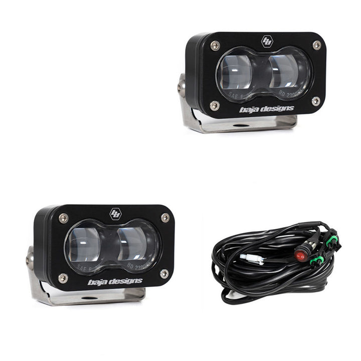 Baja Designs Universal S2 SAE Spot LED (Pair) - Clear - Bull Strap