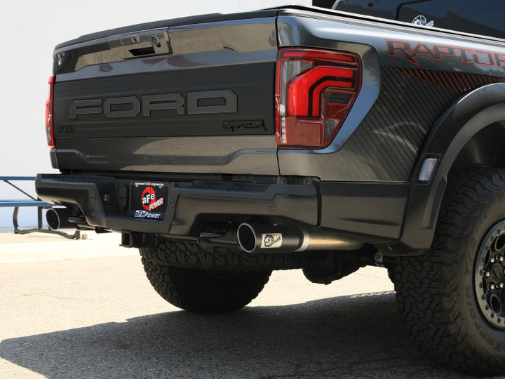 aFe 21-24 Ford F-150 Vulcan Series 3 IN to 3-1/2 IN Stainless Steel Cat-Back Exhaust System - Black - Bull Strap