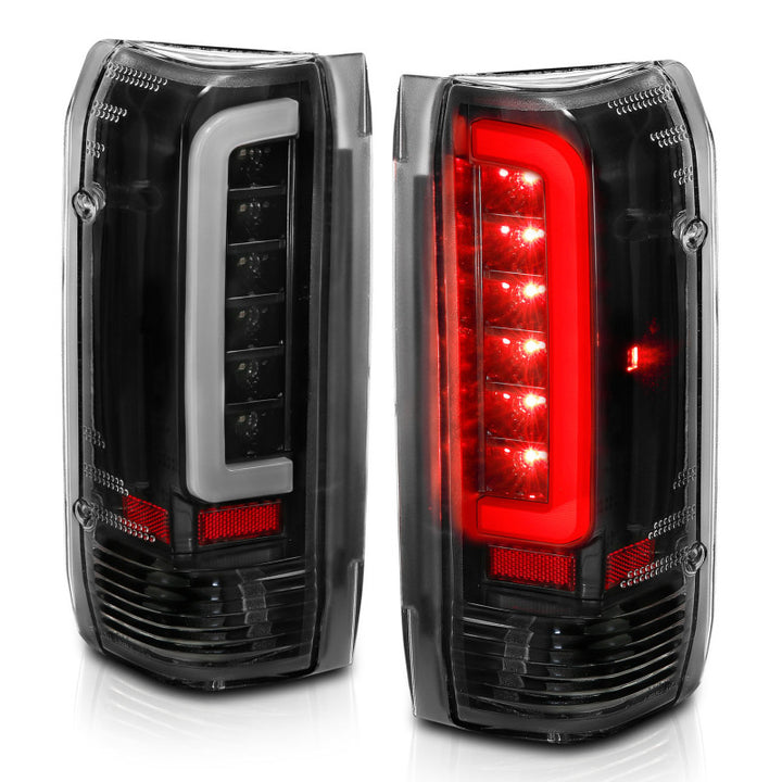 ANZO 1987-1996 Ford F-150 LED Taillights Black Housing Clear Lens (Pair) - Bull Strap