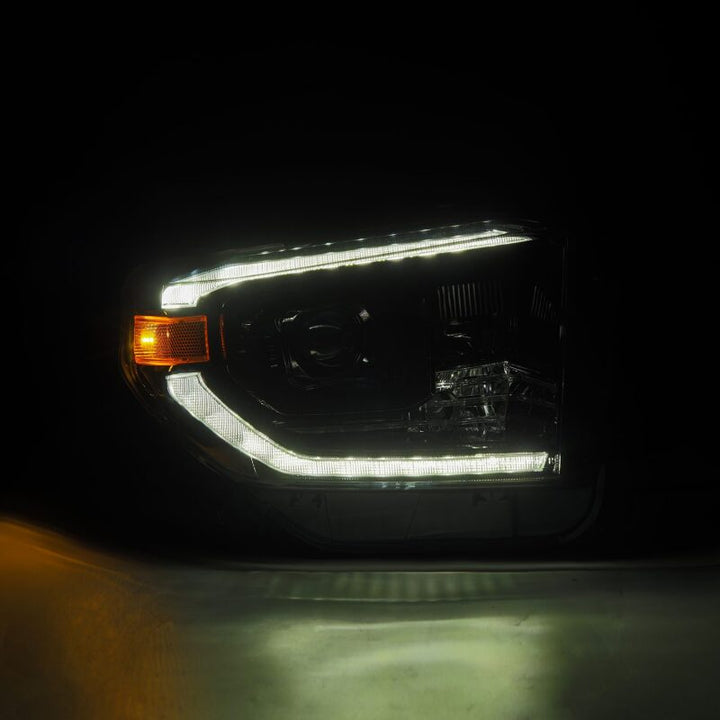 AlphaRex 14-21 Toyota Tundra PRO-Series Projector Headlights Black w/Seq. Sig. + DRL - Bull Strap