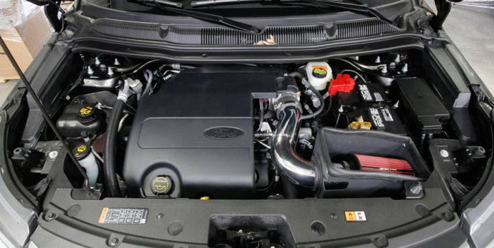 Spectre 11-19 Ford Explorer V6-3.5L F/I Air Intake Kit - Polished Aluminum w/Red Filter - Bull Strap