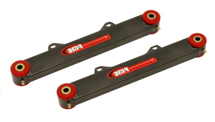 BMR 10-15 5th Gen Camaro Rear Non-Adj. Toe Rods (Polyurethane) - Black Hammertone - Bull Strap