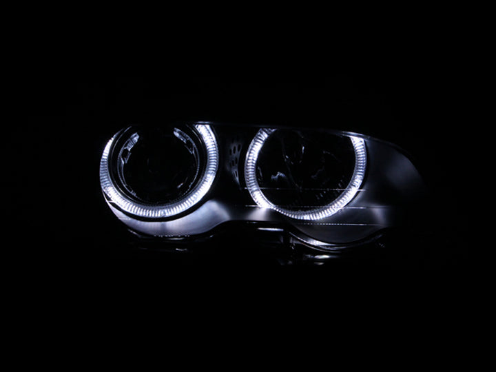 ANZO 2000-2003 BMW 3 Series E46 Projector Headlights w/ Halo Black - Bull Strap