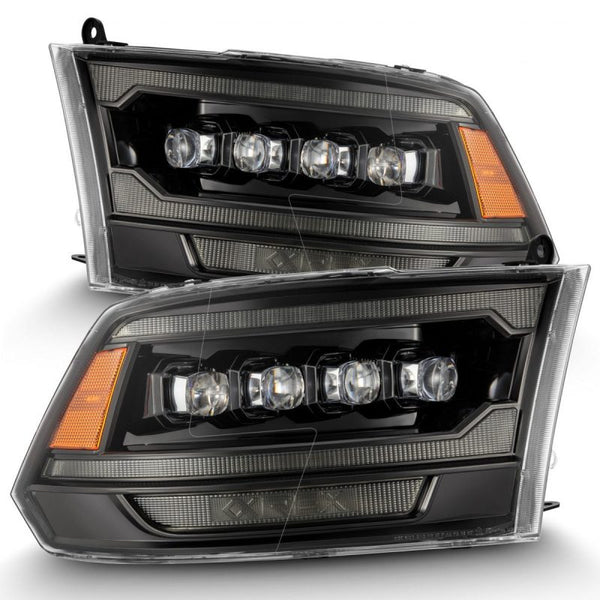 AlphaRex 09-18 Ram 2500 NOVA LED Proj Headlights Plank Style Alpha Blk w/Activ Light/Seq Signal/DRL - Bull Strap