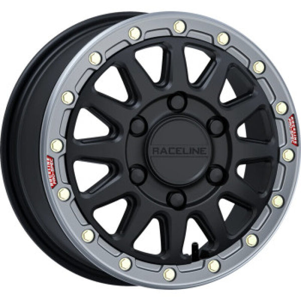 Raceline A14BG Alpha 17x7in/5x114.3 BP/40mm Offset/68mm Bore- Blk & Gunmetal Ring Beadlock Wheel - Bull Strap