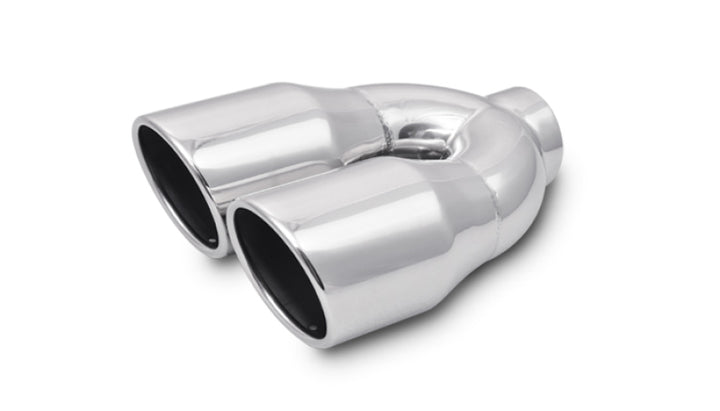 Vibrant 2.5in ID Dual 3.5in OD Round SS Exhaust Tip (Single Wall Angle Cut) - Bull Strap