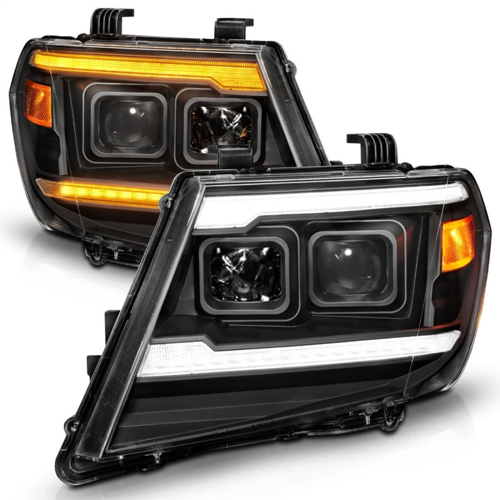 ANZO 09-20 Nissan Frontier Black Projector Plank Style DRL w/ Switchback & Sequential LED DRL - Bull Strap
