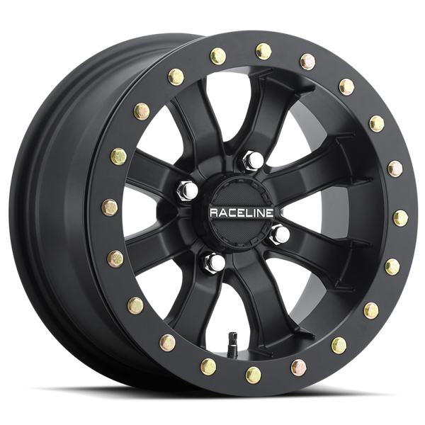 Raceline A71B Mamba 15x7in / 4x137 BP / 0mm Offset / 110.18mm Bore - Satin Black Beadlock Wheel - Bull Strap