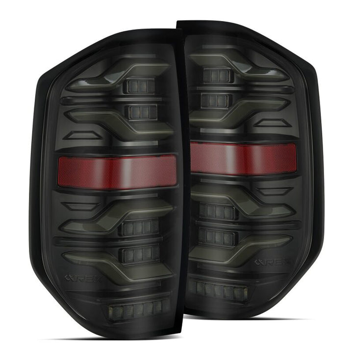 AlphaRex 14-21 Toyota Tundra LUXX LED Taillights Alpha Blk w/Activ Light/Seq Signal - Bull Strap
