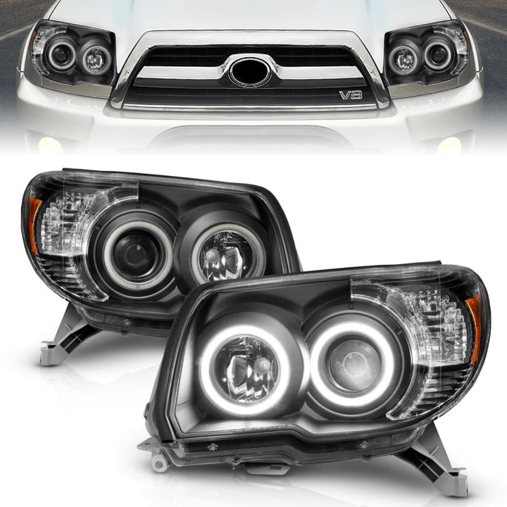 ANZO 2006-2009 Toyota 4Runner Projector Headlights w/ Halo Black - Bull Strap