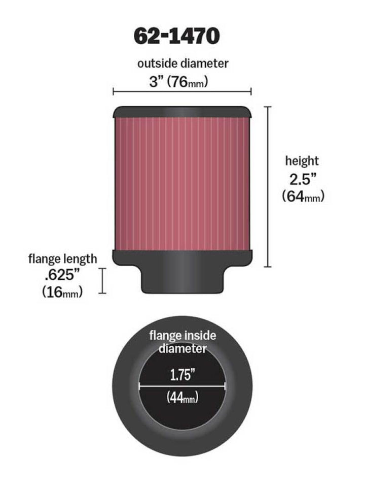 K&N 1.75 inch Vent 3 inch D 2.5 inch H Air Filter - Rubber Top - Bull Strap