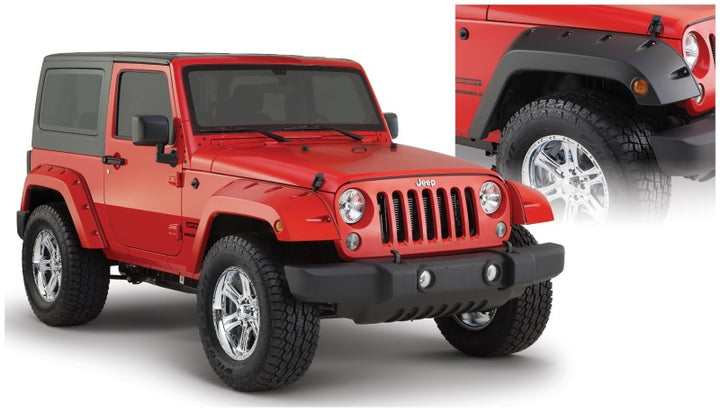Bushwacker 07-18 Jeep Wrangler Pocket Style Flares 2pc - Black - Bull Strap