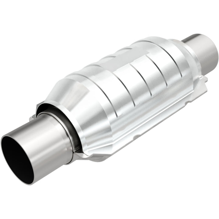 MagnaFlow Conv Univ 3in Inlet/Outlet Center/Center Round 9in Body L x 5.125in W x 13in Overall L - Bull Strap