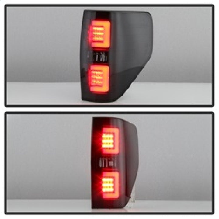 Spyder 09-14 Ford F150 V2 Light Bar LED Tail Lights - Blk Smoke (ALT-YD-FF15009V2-LBLED-BSM) - Bull Strap