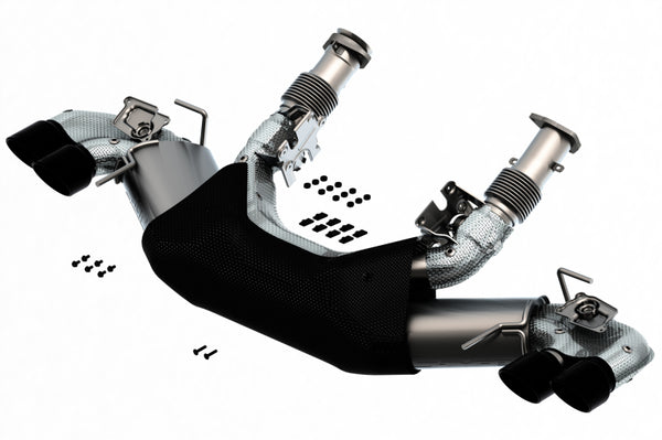Borla 2020 Chevrolet Corvette C8 6.2L S-Type Exhaust System Dual Round Rolled A/C Black Chrome Tips - Bull Strap
