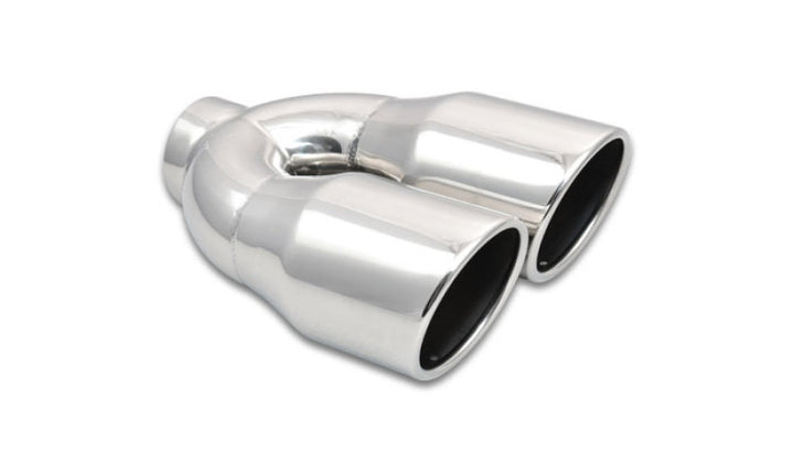 Vibrant 2.5in ID Dual 3.5in OD Round SS Exhaust Tip (Single Wall Angle Cut) - Bull Strap
