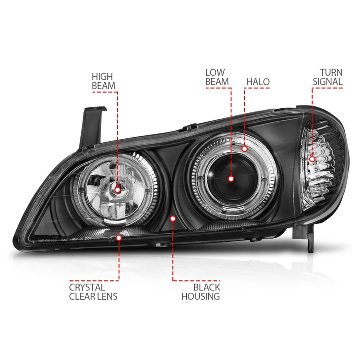 ANZO 2000-2004 Infiniti I30 Projector Headlights w/ Halo Black - Bull Strap