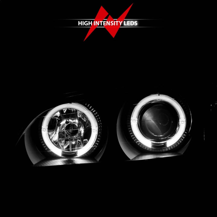 ANZO 2000-2004 Infiniti I30 Projector Headlights w/ Halo Black - Bull Strap