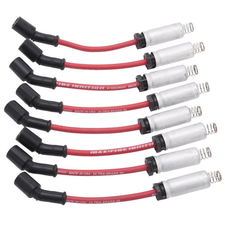Edelbrock Spark Plug Wire Set Ls Kit w/ Metal Sleeves 99-15 50 Ohm Resistance Red Wire (Set of 8) - Bull Strap