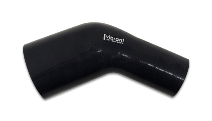 Vibrant 2.50in ID x 3in ID Gloss Black Silicone 45 Degree Transition Elbow - Bull Strap