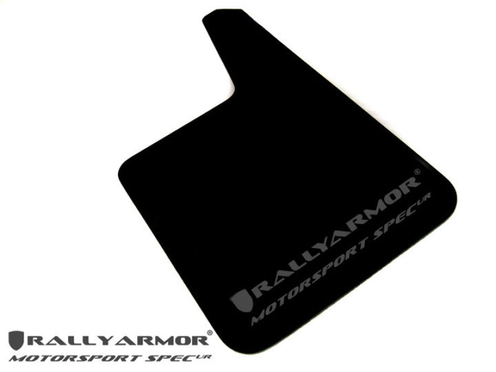 Rally Armor Universal Fit (No Hardware) Motorsport Spec Black UR Mud Flap w/ Gray Logo - Bull Strap