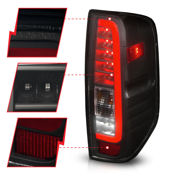 ANZO 2005-2021 Nissan Frontier LED Taillights Black Housing/Smoke Lens - Bull Strap