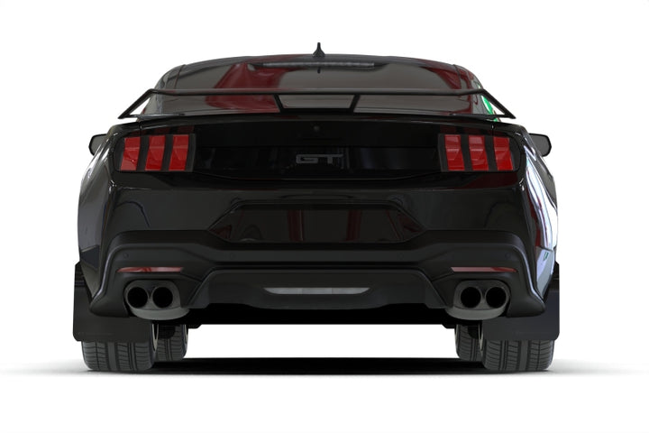 Rally Armor 2024+ Ford Mustang Black UR Mud Flap w/ Metallic Black Logo - Bull Strap