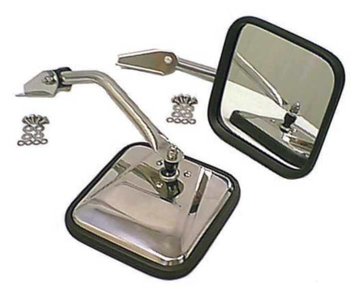 Rugged Ridge 55-86 Jeep CJ Chrome CJ-Style Side Mirror Kit - Bull Strap